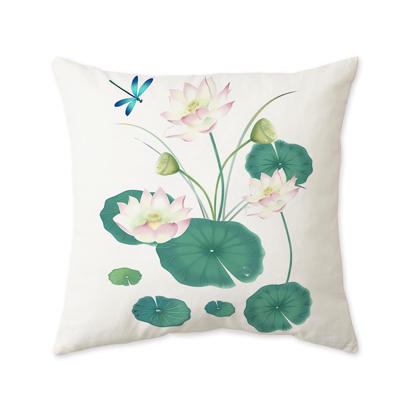 New Chinese Lotus Lotus Print Cushion Pillow Office Living Room Sofa Nap Cushion Pillow Cover