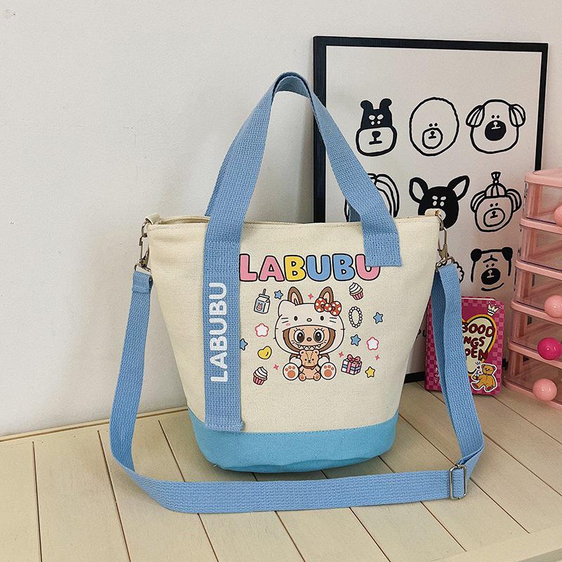 Cartoon Canvas Crossbody Tote Bag: Women's Versatile Shoulder & Lunch Bag