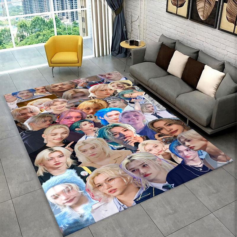 Kpop Felix Stray Kids Music star Carpet Rug for Playroom Bedroom Living Room Sofa Home Decor,kid Area Rug Non-slip Floor Mat