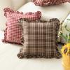 Square Throw Pillow Cover with Ruffled Edges Classic Checkered Pattern Decorative Cushion Case for Sofa Living Room Vintage Style