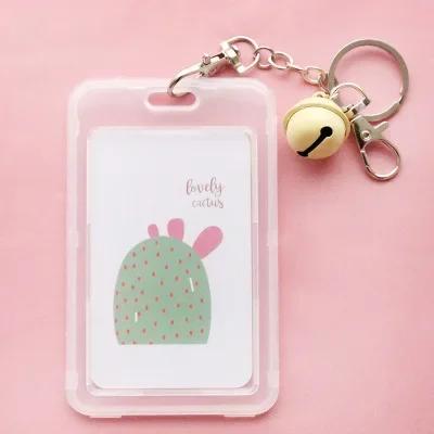 Cute Cartoon Card Cover Fashion Card Bag Bank Credit Card Holder Plastic Student ID Bus Card Pass Holder with Keyring Chain