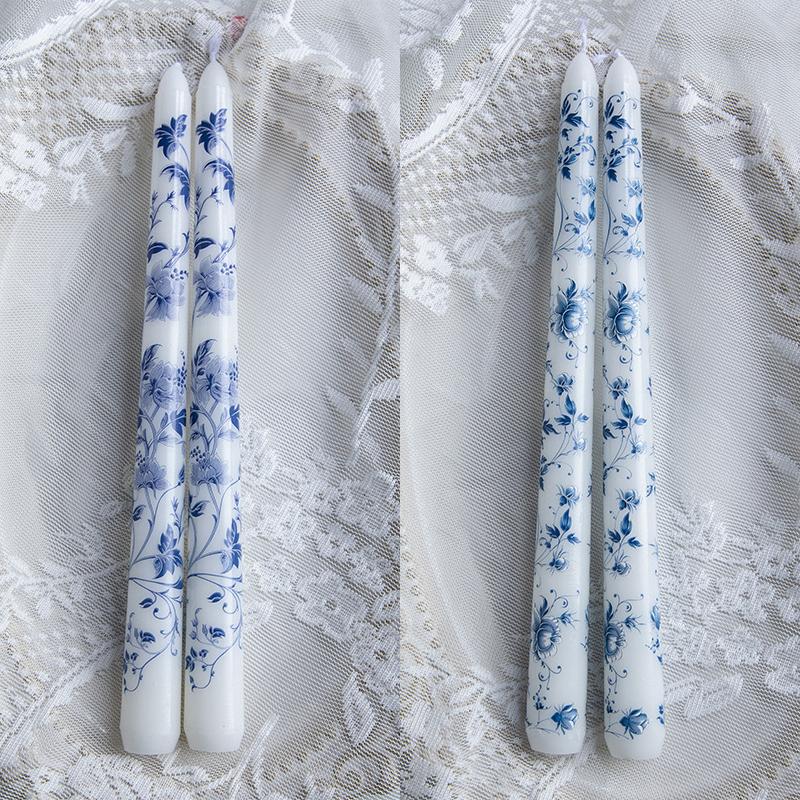 2 ks/sada Tištěné dlouhé tyčové svíčky Večeře Jednovětvová čínská modrobílá porcelánová dlouhá svíčka Párty Světlo svíček Domov 25 cm