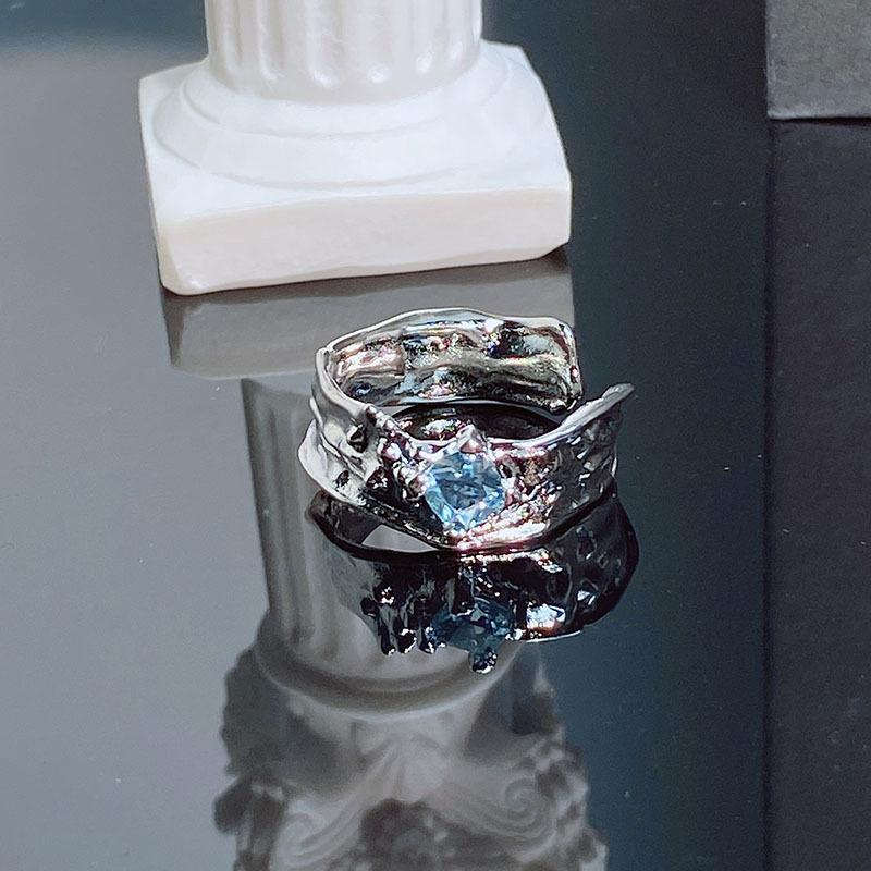 Aquamarine Series Pear-Shaped Zir*****Pen Ring Niche Design Irregular Ring French Index Finger Ring Women