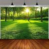 2D plane 1 piece of sunlit forest and lush green lawn background suitable for spring and summer holiday decorations