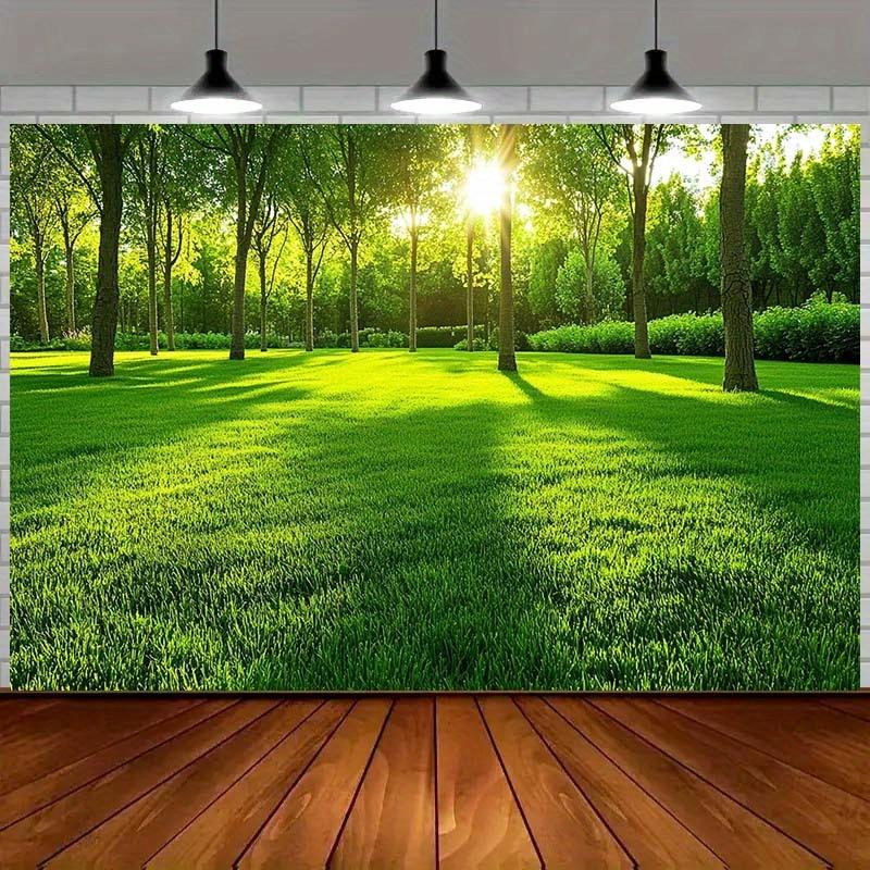 2D plane 1 piece of sunlit forest and lush green lawn background suitable for spring and summer holiday decorations