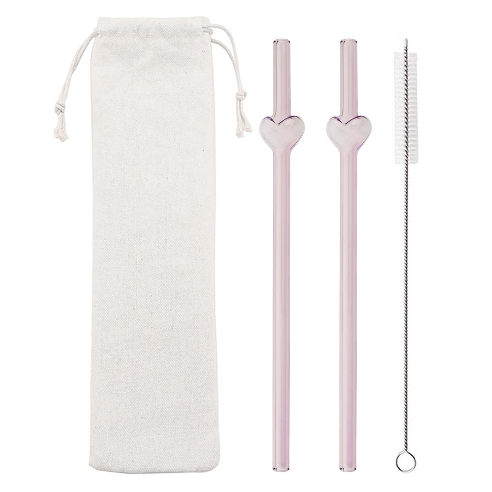 4Pcs Creative Heart Shape Reusable Glass Straws Perfect for Cocktails Iced Coffee Cold Beverages Home Drinking Decoration Gift