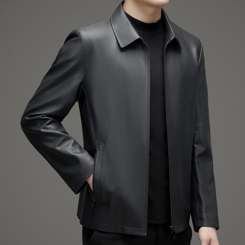 

Натуральная кожа осенние и зимние мужские кожаные куртки и овчины тонкие папины куртки среднего возраста свободные лацканы плюс бархатные куртки 195