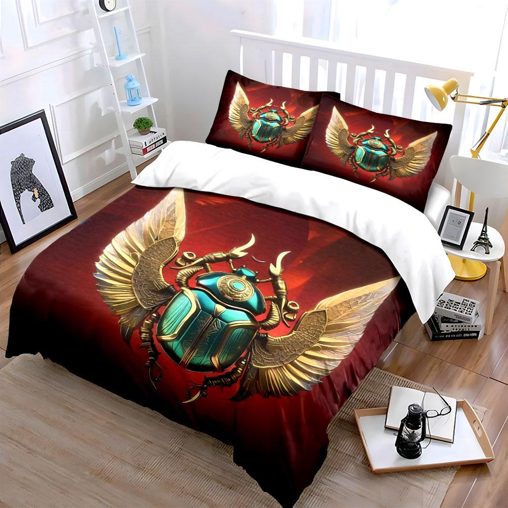 "Scarab Decor Set for Home" Soft Skin-Friendly Bedding Set Includes 1 Duvet Cover And 2 Pillowcase, Gift