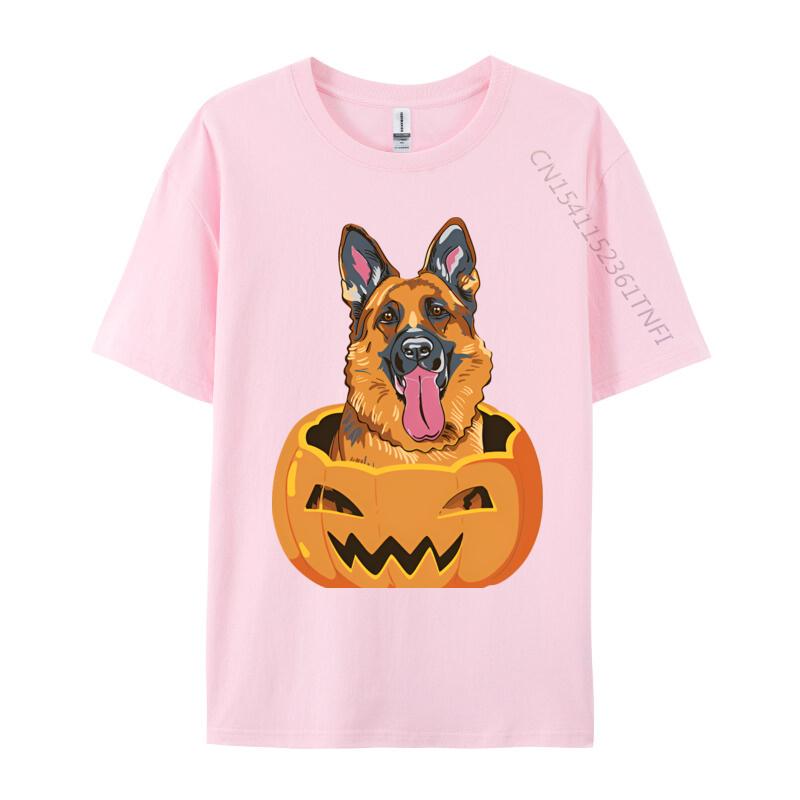 Cute Student Top Tshirts German Shepherd On Pumpkin Lazy Hallo Tshirt Black Europe Tops T Shirt Cotton Street