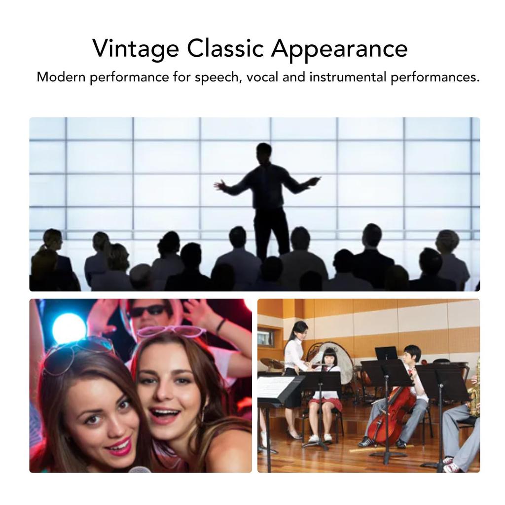 Classic Retro Dynamic Vocal Microphone, Old Vintage Style Cardioid Directional Microphone with Self-Tensioning Rotating Rack for Live Performance and