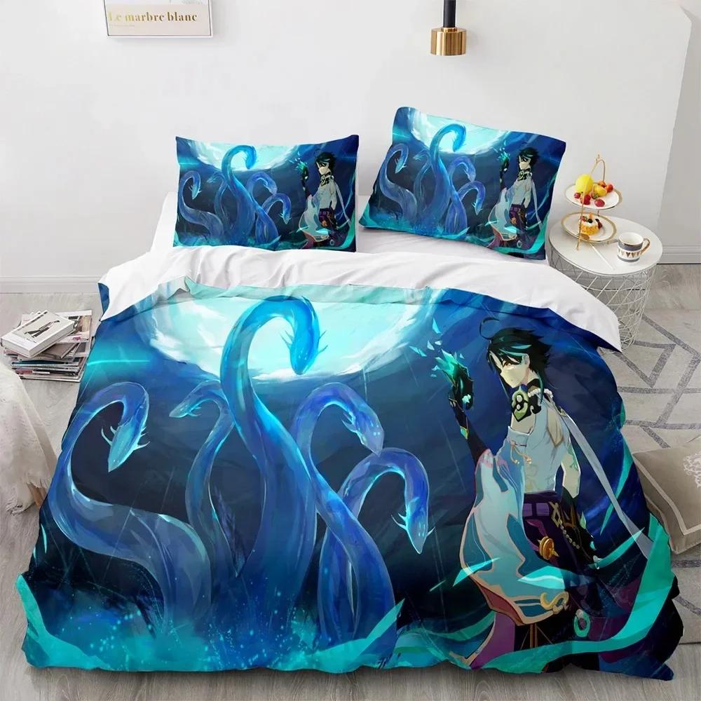 Anime Genshin Impact Beding Set For Bedrom Soft Modern Bedspreads Comefortable Children Kids Soft Duvet Cover Comfortable Quilt Cover And Pilowcase