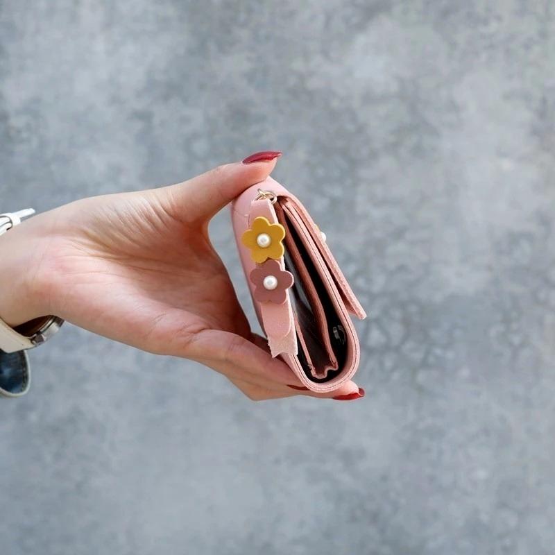 Japanese and Korean Buckles Soft Wallet Fashion Mini Fold Card Bag Simple New Small Purse Men's Women's PU Zipper  Short