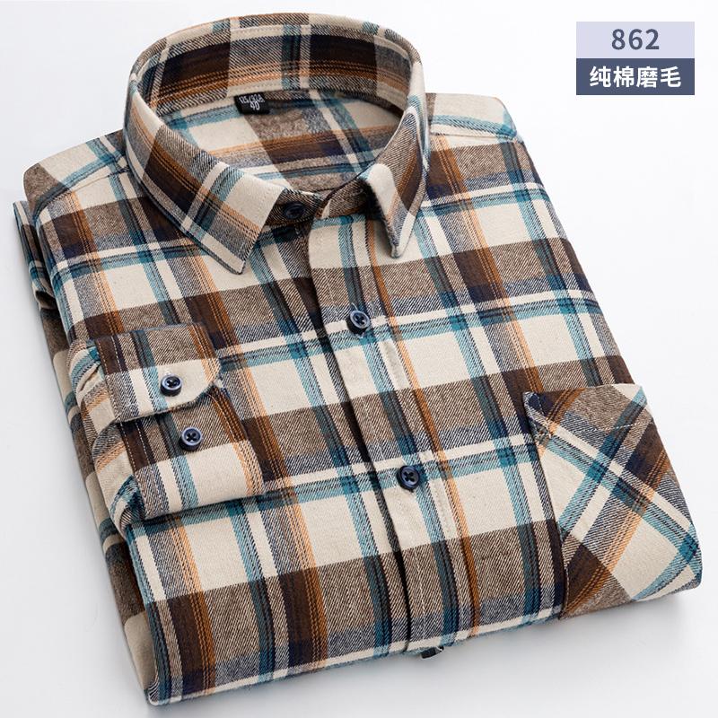 Oversized S~6XL Men's Plaid Shirt Long Sleeve Autumn Spring Soft Standard Fit 100% Cotton Brushed Outerwear Casual Man Clothing