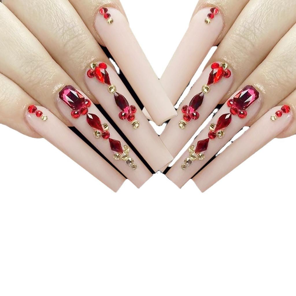 1440 Glas Diamanten mit flachem Boden, Große Rote Spezialgeformte Nagelkunst-Diamanten, DIY Trage-Nagel-Accessoires, Materialien, Spezialgeformte Diamanten