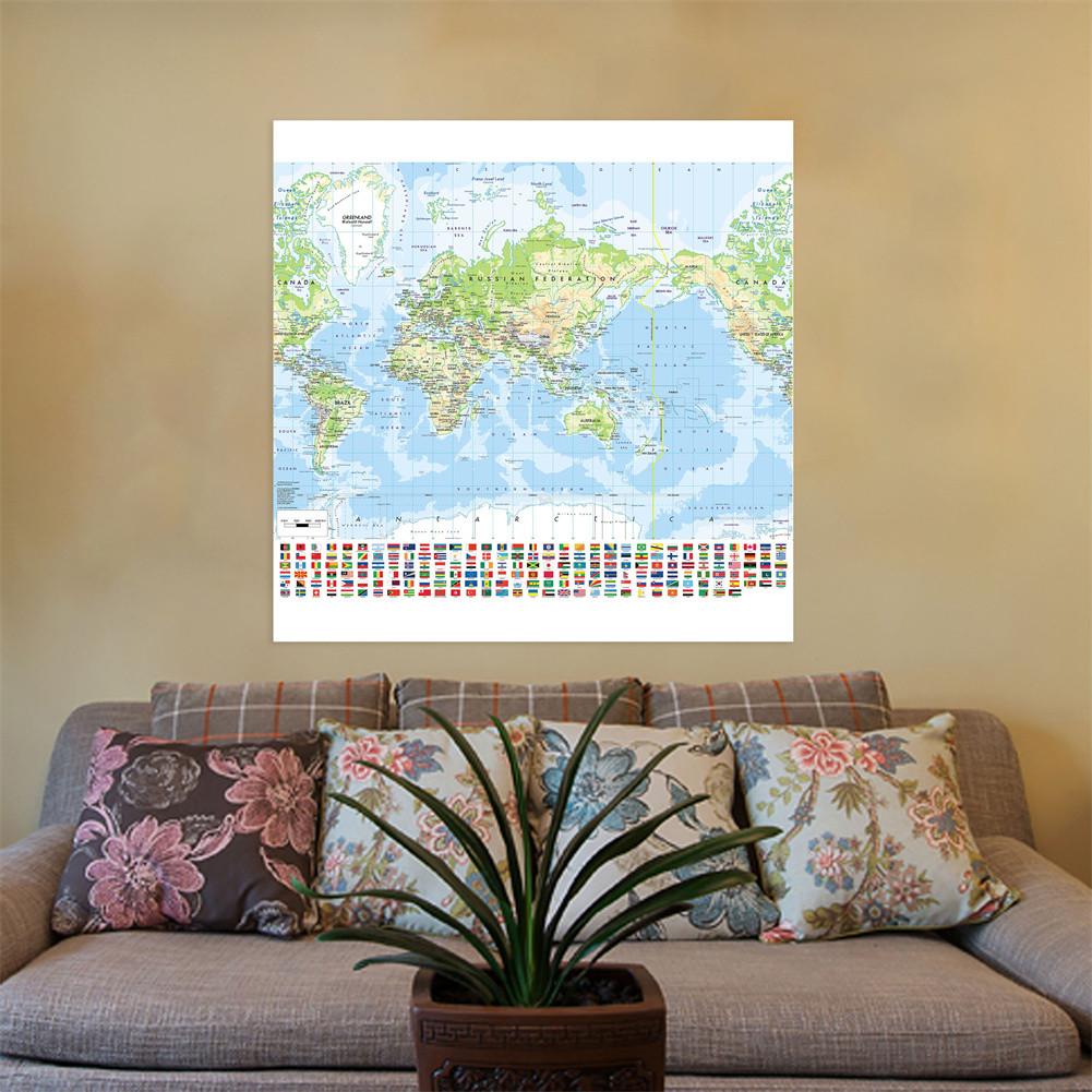 World Map-Geographic Map with Cities,Wall Hanging,Frameless,Home Decor,Study,Geographical Tools,Tourism/education Tools
