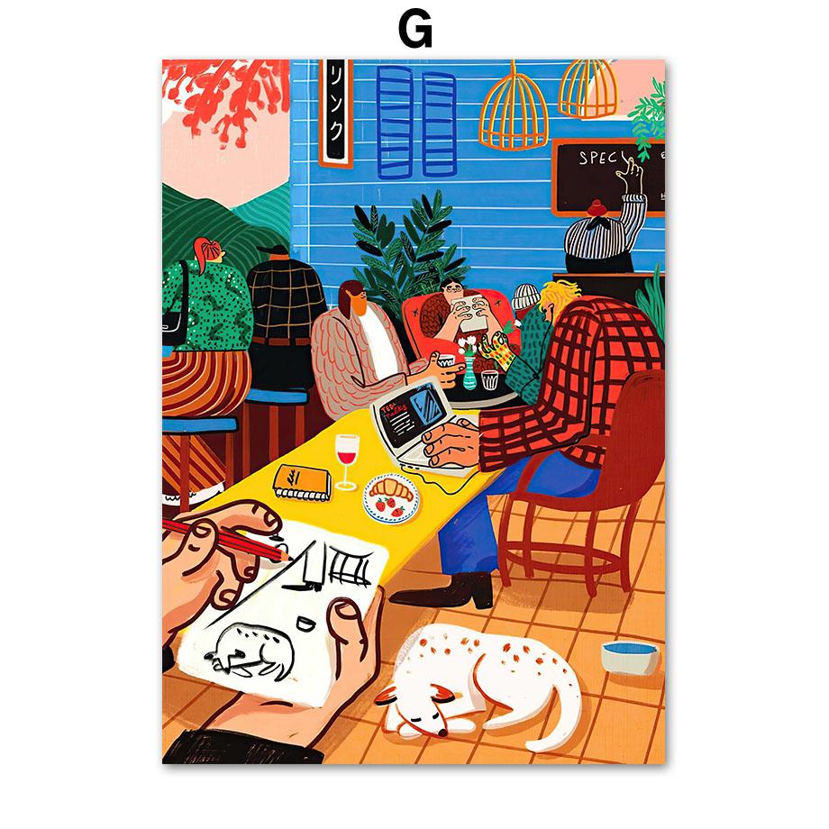 

Абстрактные портрет художника с собакой, рыбой, сердцем лотоса, постеры и принты, настенная живопись на холсте для гостиной, декоративные картины A4 21X30cm No Framed