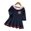 Stylish Long-Sleeved Spring/Autumn Academy Dress & Summer Pleated Short-Sleeved Navy Princess Skirt for Girls