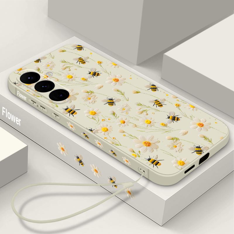 Cartoon Daisies Flowers Lanyard Case For Samsung Galaxy S25 S26 Ultra S24 S23 S22 Plus S21 FE A15 A16 A35 A36 A54 A55 A56 5G Capa