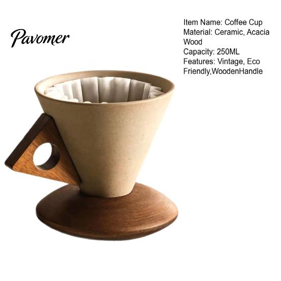 Artistic Frosted Texture Mug Creative Cone Coffee Cup Set with Ergonomic Handle Solid Wood Coaster High-Temperature Office Home 250ml Ceramic Tapered
