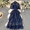 Summer Hollow Out Ruffles Lace With Belt Patchwork Dress High Waist Vestidos Sweet Style Women's Dresses Autumn Spring
