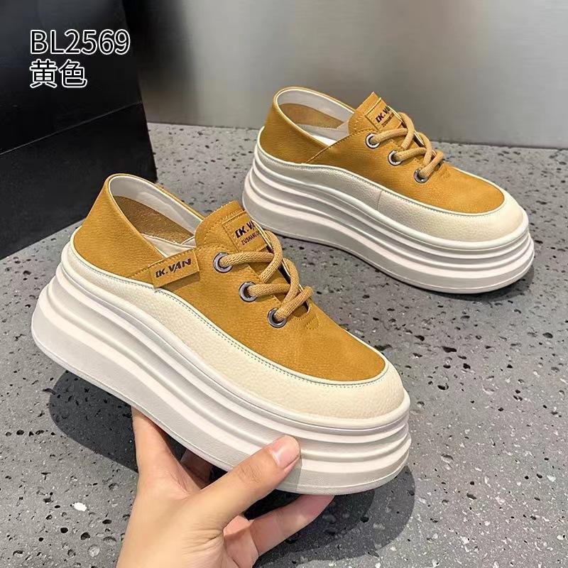 

Board shoes autumn new leather small breathable thick sole high value muffin lazy casual shoes 34 жёлтый