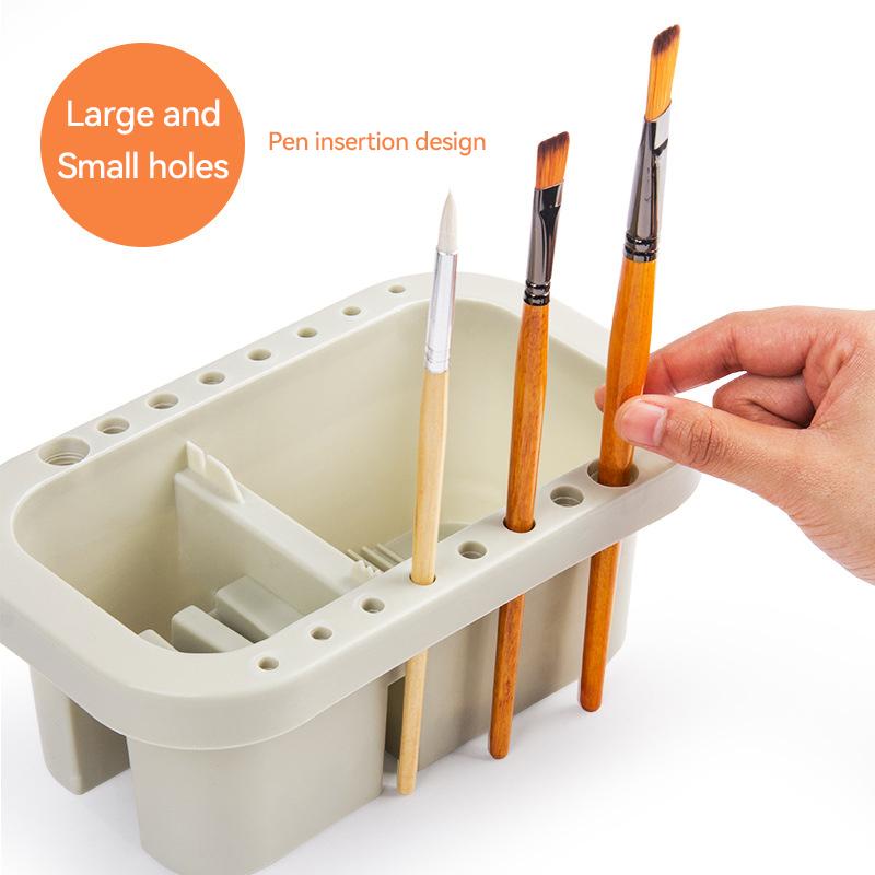3 IN 1 Multi-Use Paint Brush Basin with Brushes Holder Washer Trays Palette Box Paint Brush Cleaner Plastic Artist Cleaner Cup