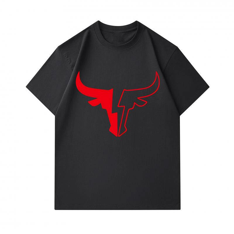 Men's 100% Cotton Crew Neck Short Sleeve T-Shirt, Stylized Red Bull Horn Graphic Printed Casual Soft Breathable Lightweight Daily Wear Tee for Men, Co