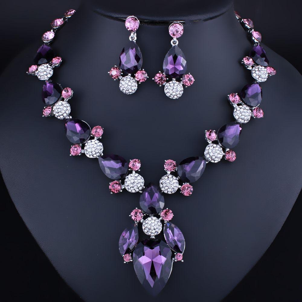Versatile Water Drop Gem Necklace Earrings Set Women'S Banquet Dress Accessories
