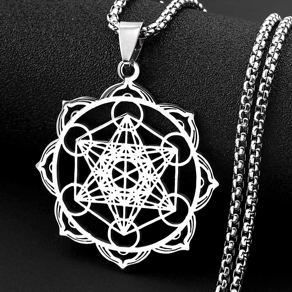 7 Chakra Sacred Geometry Metatron Necklace for Women Men Flower of Life Stainless Steel Necklaces Reiki Healing Jewelry Gift