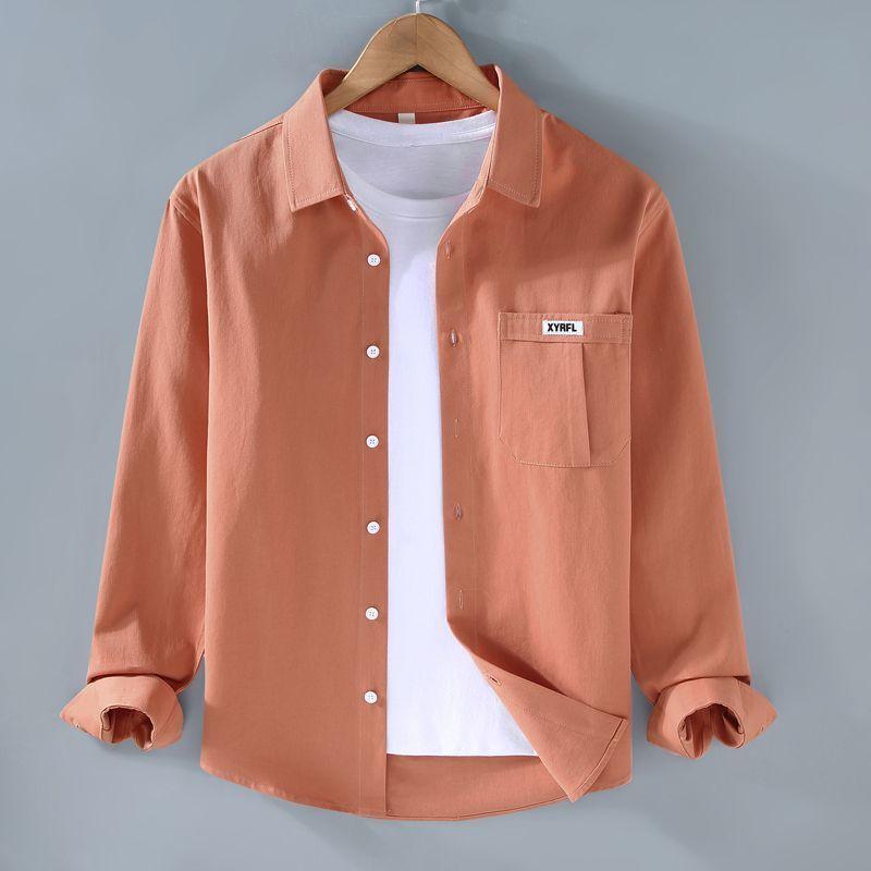 

Элегантная Мода Харадзюку Приталенная Блуза Квадратный Вырез Однотонная Пуговицы Карманы Длинный Рукав Верхняя Одежда Повседневная Все Сочетается Ropa Hombre M оранжевый