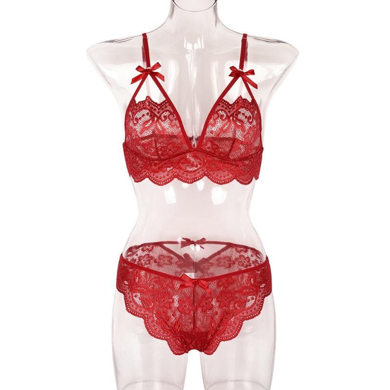 Fun piece set, autumn new lace splicing with bow sexy underwear set Fun