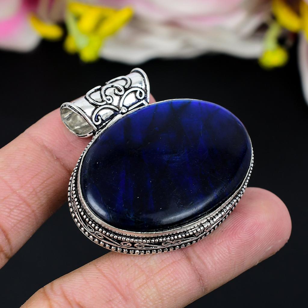 Blue Labradorite Gemstone 925 Sterling Silver Jewelry Pendant 1.69" KG-263