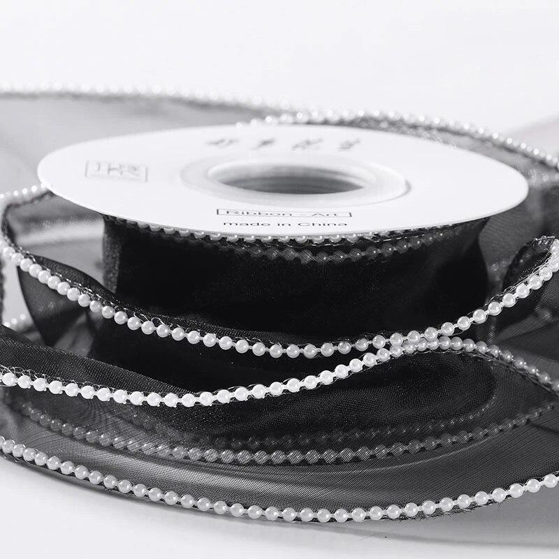 MIT 4cm Width Simulation Pearl Yarn Ribbon Flower Bouquet Gift Packaging DIY Handmade Bowknot Ribbon Birthday Wedding Decoration