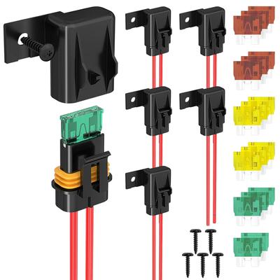 DaierTek 5 Stück Inline Sicherungshalter 12V 12 Gauge Wasserdicht ATC/ATO Flachsicherungshalter mit 20 Ampere 30 Ampere 40 Ampere Inline Sicherung für Auto