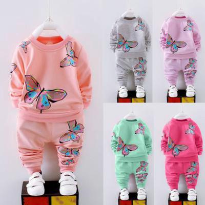 Camiseta estampada de manga comprida + calça roupa de treino para criança criança bebê menina