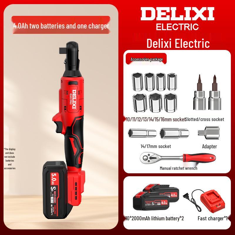 Delixi Electric 90° Right Angle Ratchet Wrench, High Torque Lithium Battery Tool, Professional Grade