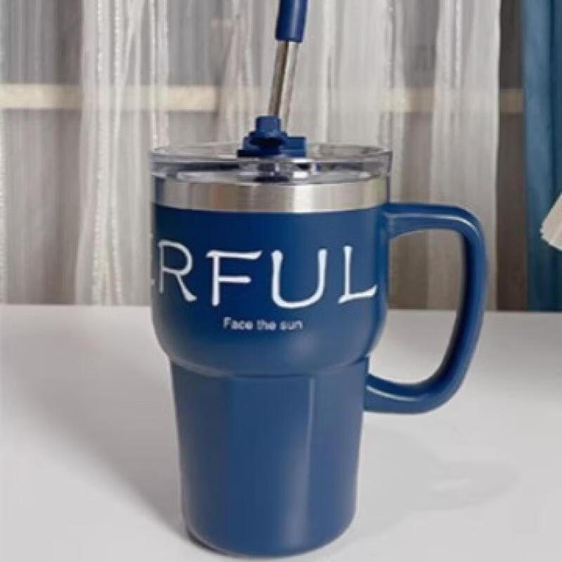 

Stainless Steel Insulated Coffee Mug with Straw and Handle