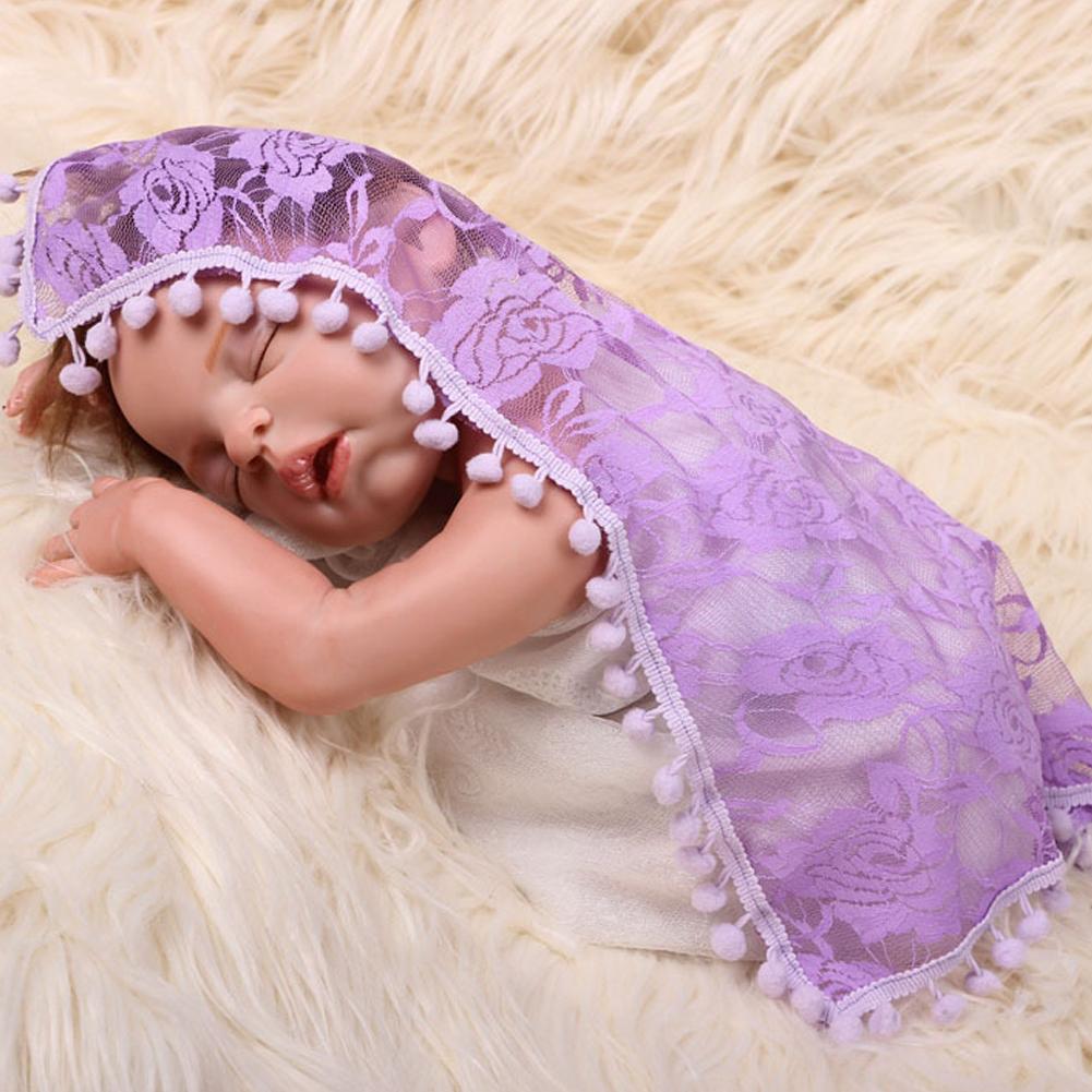 

Photo Props for Newborns Soft Photography Props Infant Wraps Lace with Tassel Balls Bebe Swaddling Light purple