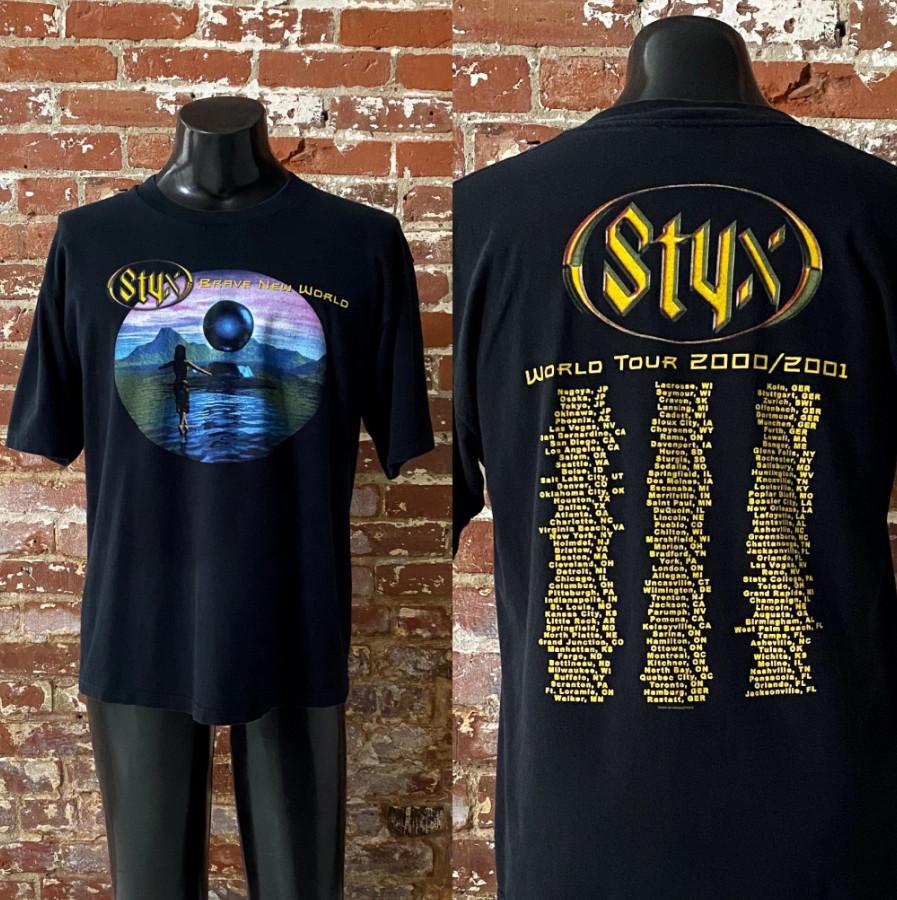 Vintage 20002001 Styx Brave New World World Tour T-shirt size S-5XL XXXL