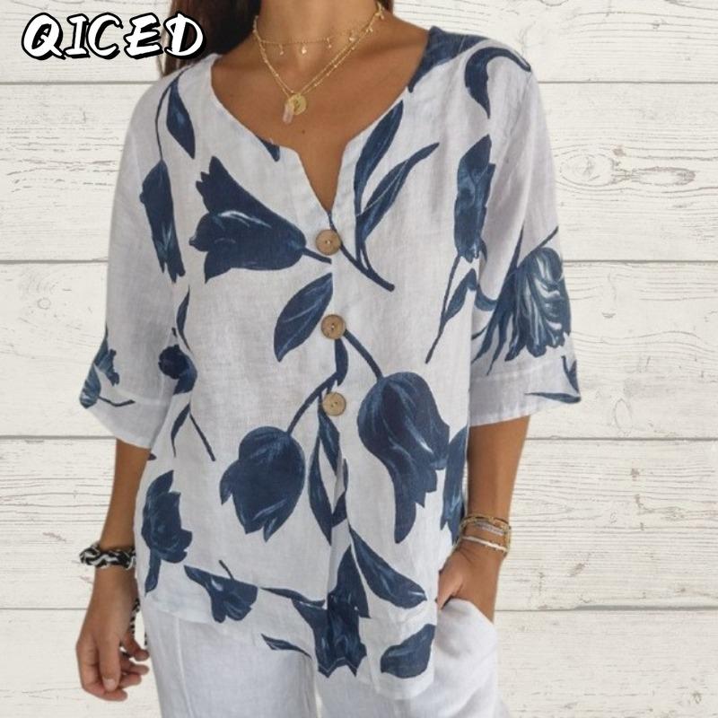 QICED Women's Fashion Casual 1/2 Sleeve V Neck Blouses & Shirts