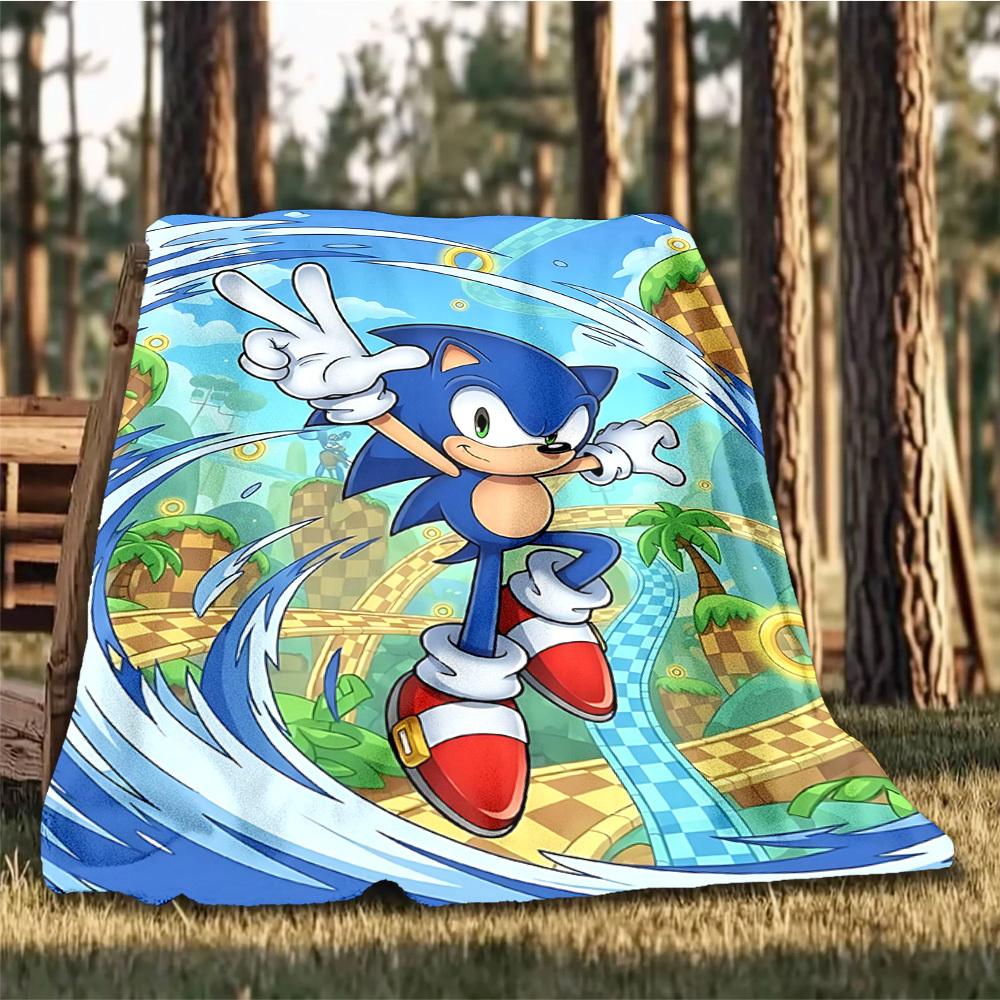 1pc Sonic, Speed Outdoor Personalized Flannel Blanket, Soft, Lightweight Personalized Flannel Blanket, Digital Printing,