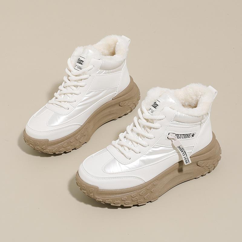 

Флисовые высокие зимние ботинки женские зимние новые студенческие утепленные повседневные ботинки хлопковые ботинки K 40 бежевый