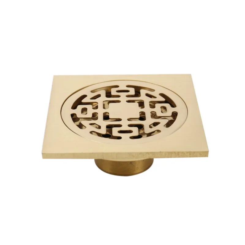 10*10cm gyllent gulvsluk messingforebyggende luktfortykningsavløp dusj baderomsavløp balkong vaskemaskin gulvsluk
