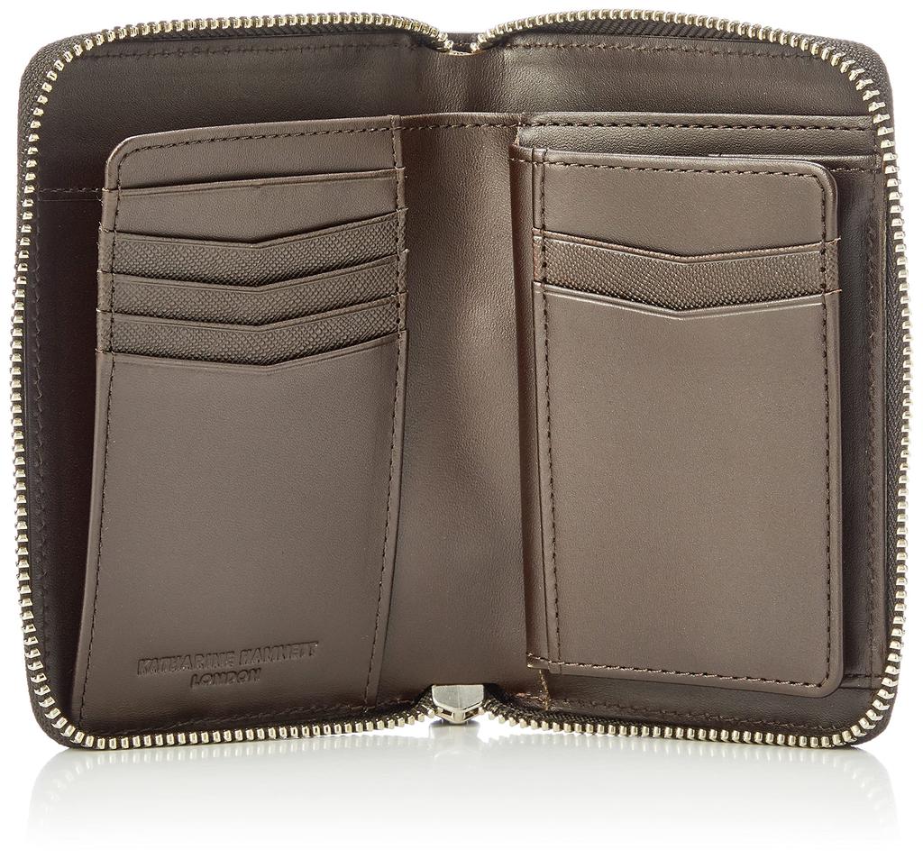 Katharine Hamnett London PRISM Bifold Premium Japanese Cow Prism Medium Round Dark Brown Wallet, Leather, Embossed, Size, Zipper,