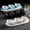 Korean Snack Plate, Dumpling Plate, Golden Oval Grid Dipping Sauce Plate, Western Food Quicksand Oval Cushion Plate Handle Bowl Set