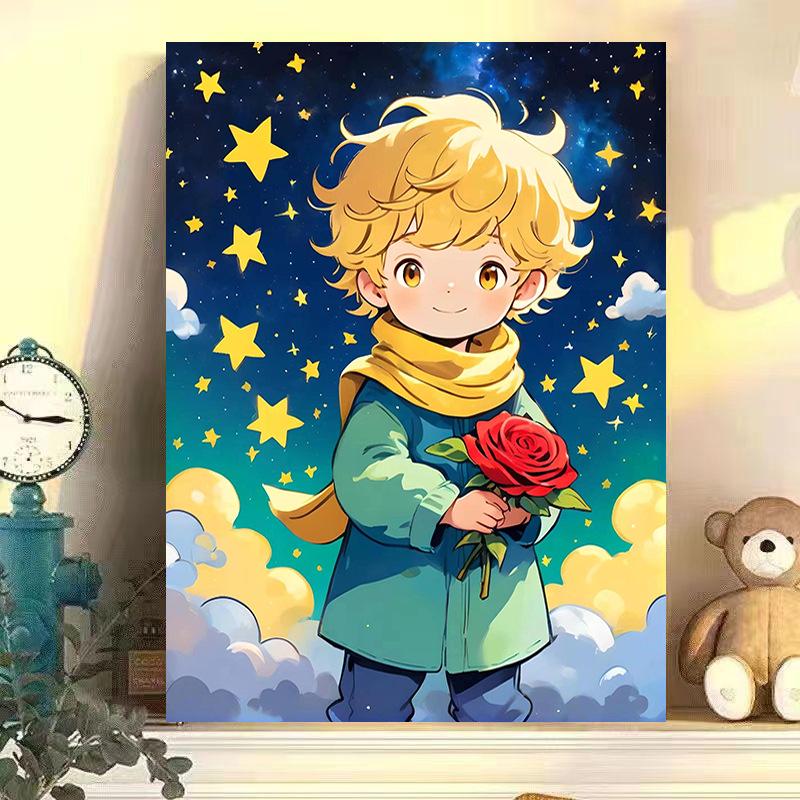 Starry Sky Little Prince DIY Digital Oil Painting - Hand-Painted Healing Art for Living Room Decor