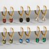 Boucles d'oreilles pendantes créoles huggie en acier inoxydable plaqué or pour femme, avec zircons cubiques multicolores et forme ovale, bijoux tendance pour fête