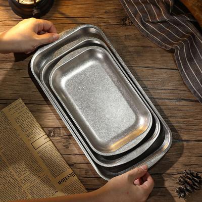 Retro Stainless Steel Thickened Rectangular Barbecue Plate - Commercial Grill Tray for Hot Pot Restaurants
