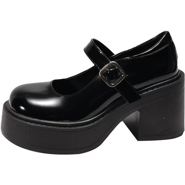 Coarse Heel High Heel Small Leather Shoes Jk Single Shoes 2025 Spring and Autumn New Thick Sole Heightening French Mary Jane Women's Shoes