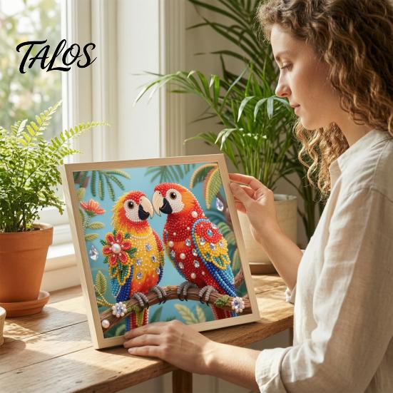 Decorative Tabletop Craft Ornaments Luxury Faux Pearl Rhinestone Painting Kit, 25x25cm DIY Resin Art with Animal Unique Projects Floral Patterns,